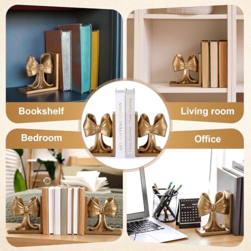 Epakh 2 Pcs Gold Bow Book Ends Decorative Bookends - Image 6