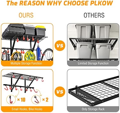 PLKOW Garage Wall Shelving 1 Pack Includes 2 Bike Hooks, Wall Shelves Garage Organizer with Vertical Bike Hanger, Powder Coated Steel (1 Pack) - Image 4