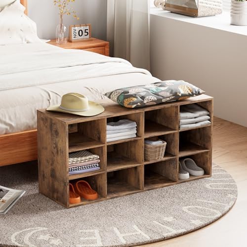 Aenuert 12-Cubby Shoe Rack, 3-Tier Wood Shoe Organizer, Multifunctional Shoe Organizer Bench for Entryway, Mudroom, Hallway, Closet,36.22 * 11.81 * 17.72 Inch,Brown - Image 5