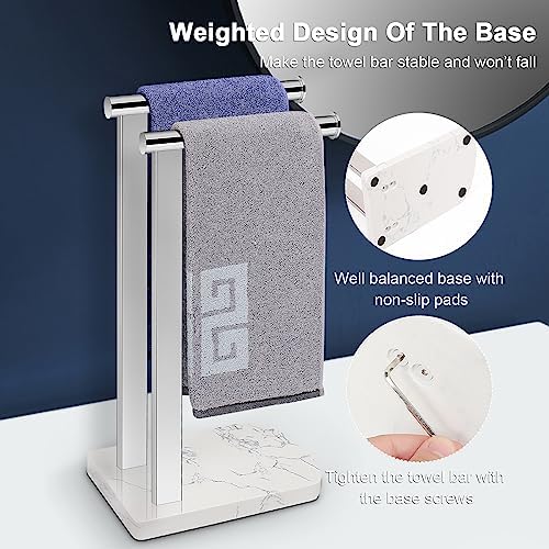 NearMoon Hand Towel Holder with Balanced Marble Base, SUS304 Stainless Steel Stand Towel Ring L Shape Hand Towel Rack Free-Standing Towel Bar for Bathroom Kitchen Countertop (Double Rod, Chrome) - Image 4