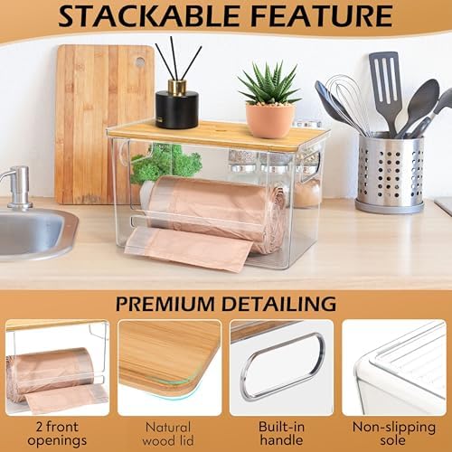 2-in-1 Stackable Trash Bag Dispenser & dishwasher pod holder with Wooden Top – Garbage Bag Holder for 13-33 Gallon Bags – Trash Bag Dispenser Under Sink with Anti-Slip Base for Laundry Detergent Pods - Image 5