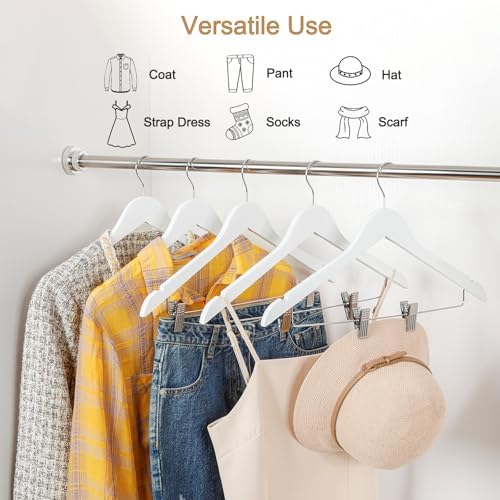 TOPIA HANGER Wooden Suit Hangers with Adjustable Metal Clips (10 Pack), Solid Smooth Wood Clothes Hangers, 360° Swivel Hook, Premium Pants Hangers for Clothes Coat, Jeans, Blouse-White,CT28W - Image 2