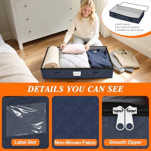 90L Under Bed Storage Containers, Storage Bags, Organizers, 4-Pack, Blue - Image 4