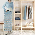 SMRITI Hanging Jewelry Organizer with Dual Zippered Pockets Canvas Double Sided Rotating Hanger Necklace Hanging Wall Organizer Earring Dustproof Holder Wall Mount Accessories Display Bag(Light Blue) - Image 3