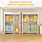 ULIFHOME F2C Clothes Rack with Cover, White Closet with Beige Cover - Image 3