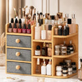 Large Makeup Organizer For Vanity, Large Capacity 3 Tiers Bamboo Bathroom Counter Organizers and Storage, Countertop Makeup Brush Holder, Nail Polish Perfume Stand with 3 Drawers and 10 Compartments by X-cosrack