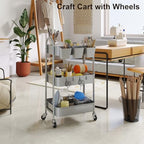 3 Tier Gray Metal Rolling Cart, Three Tiered Storage Dorm Carts with Wheels - Image 6