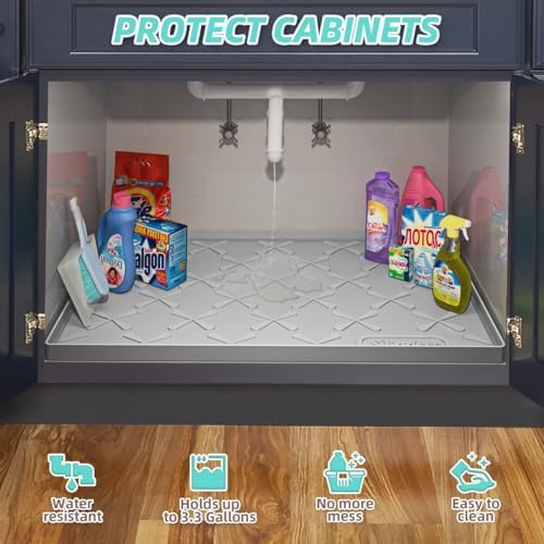 SIKADEER Waterproof Under Sink Mat 40" x 22" Silicone Mat Cabinet Protector - Image 4