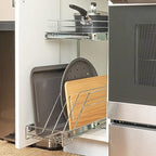 Household Essentials Glidez Multipurpose Chrome-Plated Steel Pull-Out/Slide-Out Dual-Sliding Storage Organizer for Cookware and Bakeware - 2-Tier Design - Fits Standard Size Cabinet or Shelf, Chrome - Image 5