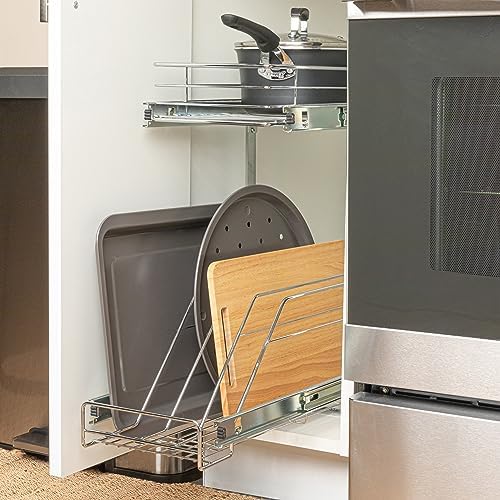 Household Essentials Glidez Multipurpose Chrome-Plated Steel Pull-Out/Slide-Out Dual-Sliding Storage Organizer for Cookware and Bakeware - 2-Tier Design - Fits Standard Size Cabinet or Shelf, Chrome - Image 5