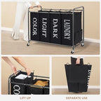 STORAGE MANIAC 4 Section Laundry Sorter Rolling Laundry Hamper, Label Black - Image 4