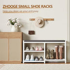 ZHOOGE Shoe Bench & Rack Storage Bench with Seat Cushion, Stable Entryway Bench Holds Up to 300 lb, (35" L x 12" W x 17" H, White) - Image 7