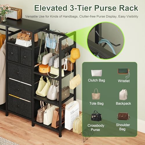 YOSHOOT 55" Dresser with Hanging Rack & Purse Organizer, Closet Dresser - Image 3