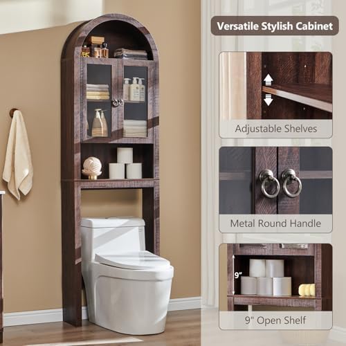 IFGET Arched Over The Toilet Storage Cabinet with Acrylic Doors,Dark Walnut - Image 5