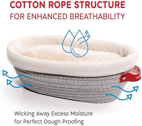 KneadAce Cotton Rope Banneton Bread Proofing Basket Set, Oval & Round Bread Baskets with Liners & Covers for Artisan Bread Baking, Sourdough Bread Baking Supplies - Image 2