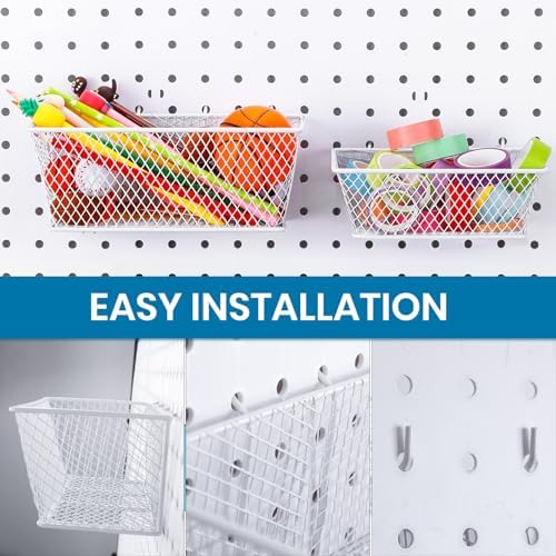 Sieral 4 Pcs Metal Pegboard Baskets Wire Organizer, Medium, Large, White - Image 4