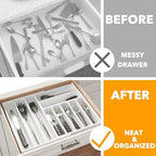 SpaceAid 2.5" High Bamboo Silverware Drawer Organizer with Labels, Kitchen Utensil Expandable Tray Holder for Flatware, Cutlery, Spoon and Knives Drawer Storage Organization (White) - Image 2