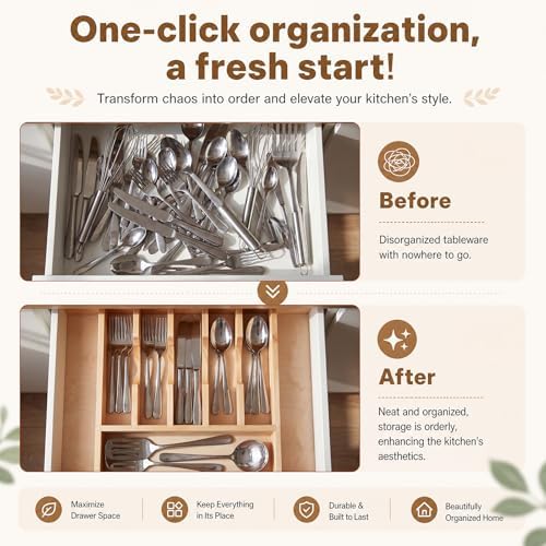 Briwooody Trim-to-Fit Silverware Drawer Organizer with 9 Compartments - Image 3