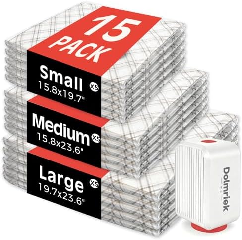 15-Pack Vacuum Seal Bags for Clothing Travel with Cordless Pump by DolmriekTravelVacuumBags