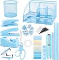 Blue Office Supplies, 17Pcs Blue Desk Accessories Set Include Stapler, Mesh Desk Organizer, Tape Dispenser, Staple Remover, Pen Holder, Clips, Pens, Ruler, for Office Home School Women Students Gift by JIZHIYUAN