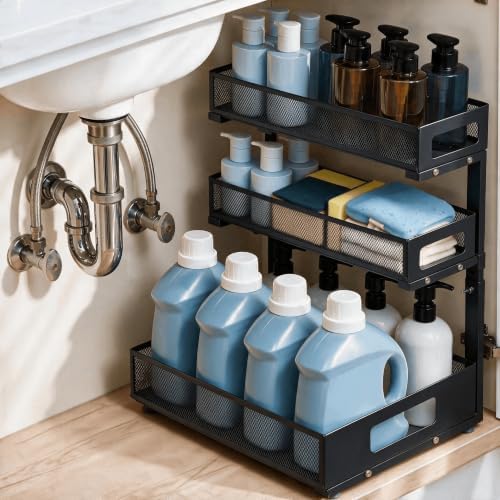 3-Tier Under Sink Organizer, Pull-Out Drawers, 2-Pack Black by FimorTinyPony