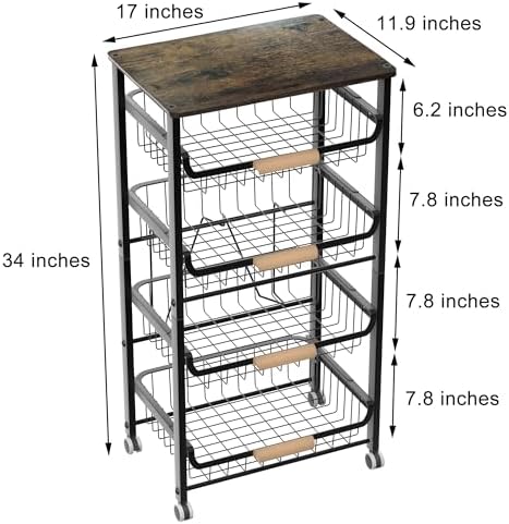 Fruit Vegetable Basket for Kitchen,5 Tier Pantry Organizers and Storage,Snack Organizer for Countertop,Pantry Cart,Metal Wire Storage Shelf Organizer Baskets for Kitchen, Pantry, Bathroom - Image 3