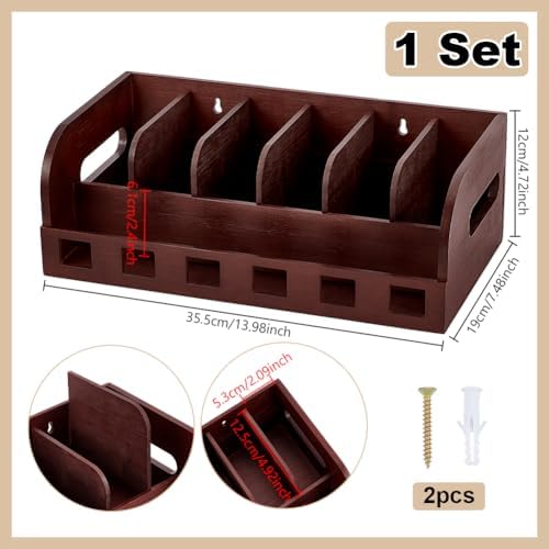 PH PandaHall Belt Organizer Box, Wooden 6 Grids Belt Rack Wall Mount Belt Display Case Tie Storage Box Neckite Rack for Closet Shelf Drawer Tie Belt Storage Organizer, 14"X7.5"X4.7" - Image 2