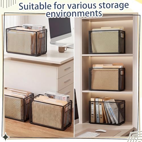 Zhengmy 3 Pcs Hanging File Organizer Letter Size File Holder Metal Mesh Filing Box Desktop Folder Letter Storage Cabinets Magazine Holder with Handles for Home Office School Document (Black) - Image 6