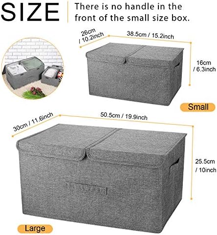 2 Pack Large Linen Fabric Collapsible Storage Bins with Lid and Handles, Washable Storage Box Baskets Cube with Removable Divider for Bedroom,Closet,Office,Living Room,Nursery (Black, Large) - Image 7