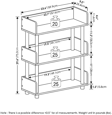 Furinno TURN-N-TUBE Display Shelf, 3-Tier Storage Shelves with Side Panels, Open Shelves Book Shelf with Rounded Corner Top Edges, for Organization and Storage, Living Room, Home Office, Amber Pine - Image 3