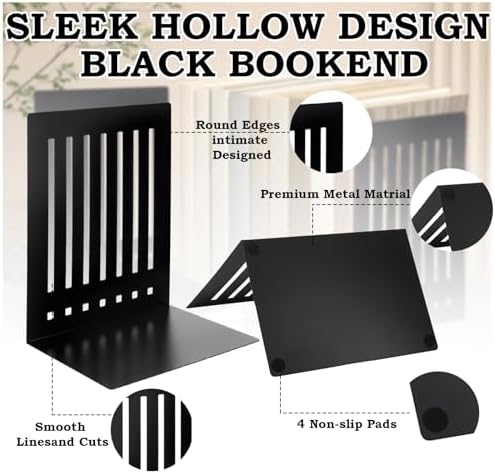 12 Pcs 10 Inch Heavy Duty Bookends Non-Skid Base, Black - Image 6