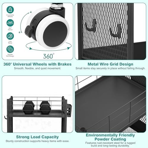 3 Tier Rolling Storage Cart Metal Utility Cart with Wheels - Image 4