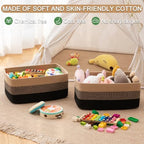 OIASKET Large Storage Basket for Organizing, Woven Rope Basket for Shelves, Closet Organizer Bins for Clothes, Blanket, Toys, Baby Nursery Storage, 17.7" x 13" x 7.87", 2 Packs Black & Brown - Image 5