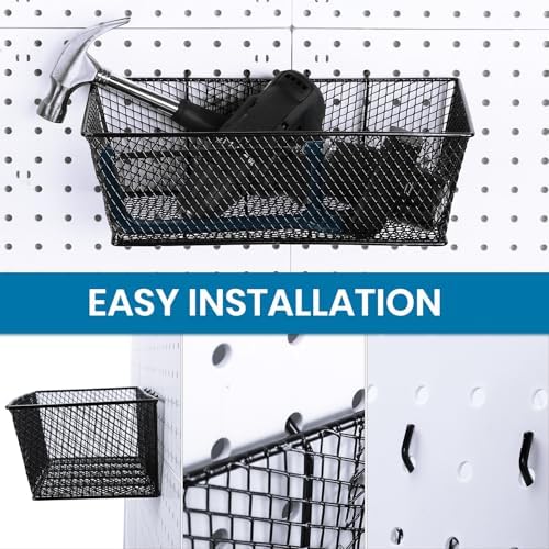 Sieral 4 Pcs Metal Pegboard Baskets Wire Organizer, Large, Black - Image 4