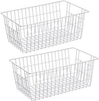 Slideep Freezer Baskets Farmhouse Organizer Storage Basket with Handles, Food Storage Bin for Kitchen Cabinets, Pantry, Closet, Bedroom, Bathroom, Office, 2 Pack, White - Image 2