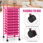 COSTWAY 10-Drawer Rolling Storage Cart, Utility Mobile Trolley - Image 5