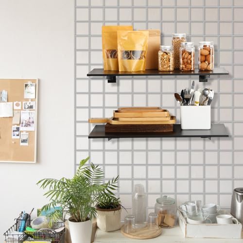 Barydat 6 Pack Wooden Gridwall Shelf with Metal Bracket 24 × 12 Inch Gridwall Shelves Heavy Duty Grid Wall Shelving Grid Wall Panel Display Organizer Accessories for Home Garage Workbench Retail Store - Image 2