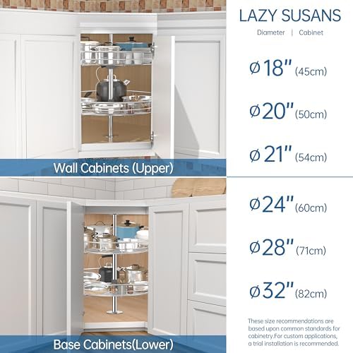 JOWBOOW 20" Chrome Corner Cabinet Lazy Susan, Full Circle Corner Cabinet Lazy Susan Replacement Shelves Rotating Rack for Upper Cabinet Kitchen - Image 4