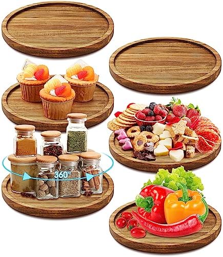 Mumufy 6 Pcs 9-inch Acacia Wood Lazy Susan Organizers for Kitchen by Mumufy