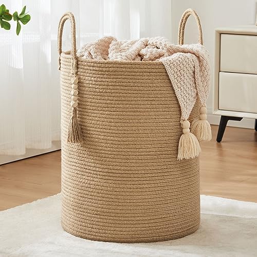 Fiona's magic Jute Rope Laundry Hamper, 58L Tall Blanket Storage by Fionasmagic