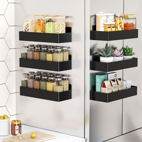 Mystozer Magnetic Spice Rack for Refrigerator Black, 6 Pack by Mystozer