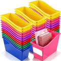 Teling 36 Pcs Book Bins Bulk for Classroom Storage Plastic Magazine Holder with Label Interlocking File Folder Organizer Binder Container Box for School Office Desktop Bookshelf Home (Rainbow Bright) by Teling