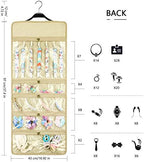 SMRITI Hanging Jewelry Organizer with Dual Zippered Pockets Canvas Double Sided Rotating Hanger Necklace Hanging Wall Organizer Earring Dustproof Holder Wall Mount Accessories Display Bag(Beige) - Image 6