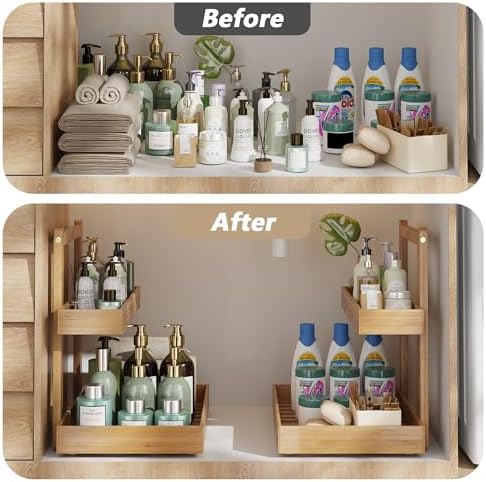 Under Sink Organizer, L-Shaped 2 Tier Pull Out Cabinet Organizer - Image 3