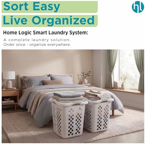 Home Logic 2 Bushel Plastic Laundry Basket Lamper, Large Laundry Hamper with Handles, Ventilated Clothes Organizer for Bedroom Bathroom Closet, 6 Pack, White - Image 7