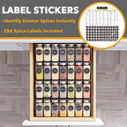 SpaceAid Spice Drawer Organizer with 28 Spice Jars, 386 Spice Labels, 4 Tier Seasoning Rack Tray Insert for Kitchen Drawers, 13" Wide x 17.5" Deep - Image 3