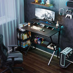 COTUBLR Small Desk, 27.5 Inch Small Computer Desk for Small Spaces, Computer Desk with Adjustable Monitor Stand, Compact Desk with Storage, Tiny Desk Study Desk for Bedroom Home Office, Black - Image 2