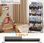 Black 4 Tier Rolling Cart Metal with Lockable Wheels,Four Tiered Dorm Carts - Image 5