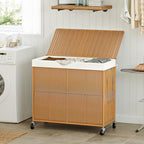 WOWLIVE Laundry Basket 3 Section, Handwoven Laundry Hamper with Wheels - Image 2