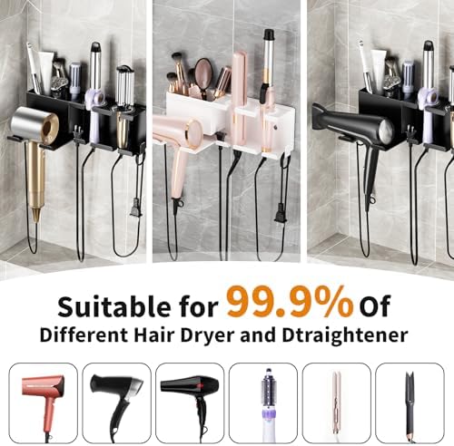 Hair Dryer Holder, Hair Tool Organizer Wall Mount, Adhesive or Drill, White - Image 6